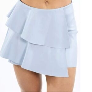 ZARA unique ruffle layered sky blue faux leather mini skirt